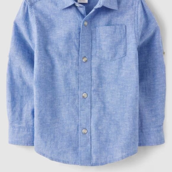 Gymboree Boys' Light Blue Linen Blend Long Sleeve Button Up NWT Linen Collection - Picture 2 of 7